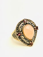 Sterling Silver Rose Quartz Garnet Marquisite Ring