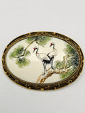 Antique Japanese Ivory Sterling Vermeil Red-Crowned Cranes Brooch