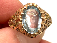 14K YG Oval Aquamarine & Diamond Ring