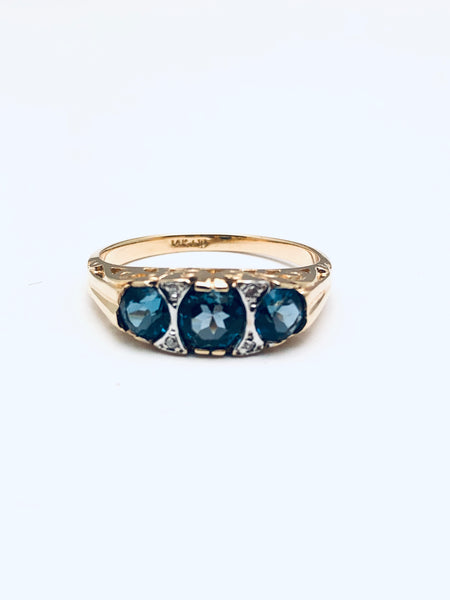 English Blue Topaz Diamond Ring