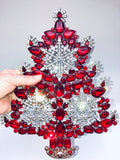 Czech Crystal Christmas Tree Red Snowflake 11”