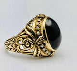 English Antique Cabochon Garnet Pearl Ring