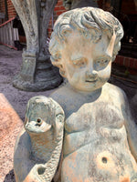 Bronze Putti Boy With Dolphin Fish Fountain