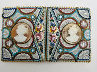 Antique Italian Shell Cameo Micro Mosaic Victorian Belt Buckle