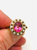 Antique English Pink Tourmaline Pearl Ring
