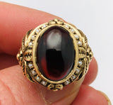 English Antique Cabochon Garnet Pearl Ring