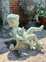 Bronze Putti Boy With Dolphin Fish Fountain