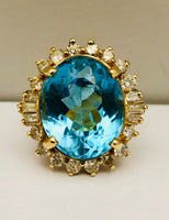 Blue Topaz Diamond 14K Yellow Gold Ring