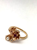 10K Flower Rose Gold Ring Ruby Diamond Pearl
