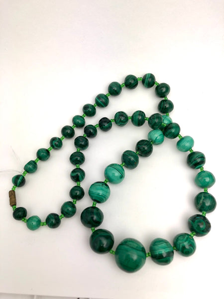Antique Malachite Bead Necklace 22”