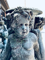Vintage Bronze Three Cherubs Putti Pedestal Fountain