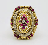 Antique Ruby & Diamond Faberge Copy 18K Ring Italy Toliro