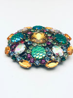 Vintage Czech Iridescent Crystal Fish Scale Brooch Pin