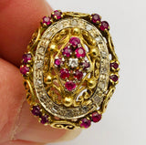 Antique Ruby & Diamond Faberge Copy 18K Ring Italy Toliro
