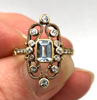Victorian Aqua Diamond Yellow Gold 10K Ring