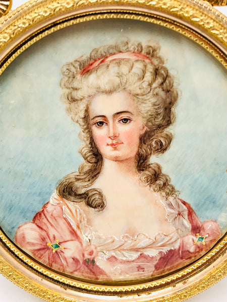 Madame de Montesson Hand Painted French Ormolu Portrait Miniature Ormolu