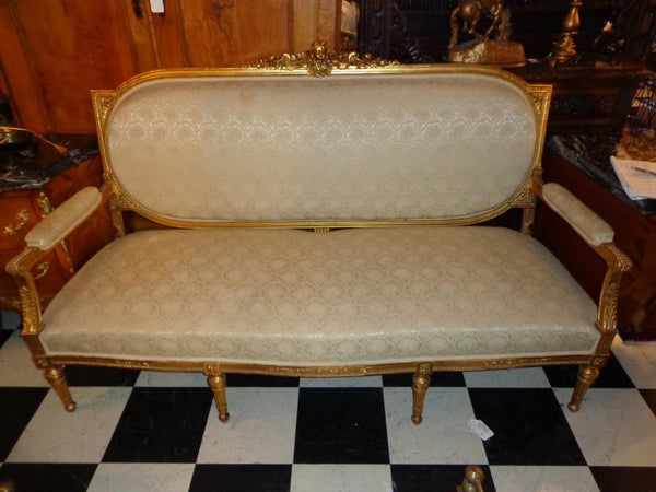 Antique French Gilt Sofa Hand Carved Cherubs