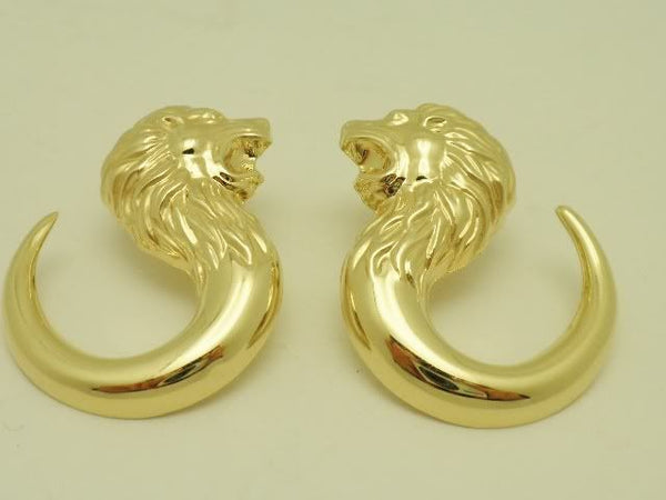 Bassani Designer Lion Earrings 14K Gold Italy