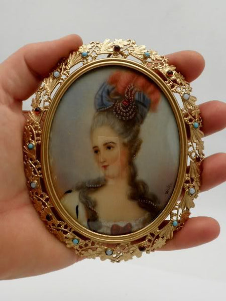 Antique French Portrait Miniature Ivory Madame Pompadour