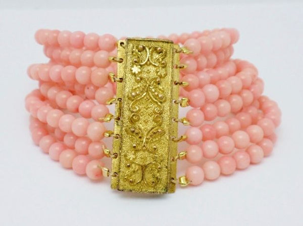 Proantic: Coral And Pearls Bracelet With Cameo XIXth Century