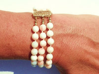 Pink Coral 14K YG Three Strand Bracelet