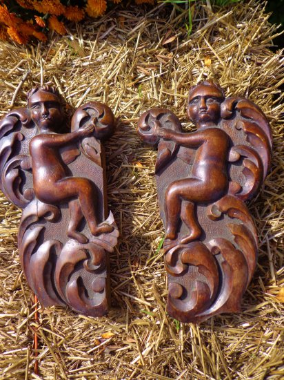 Pair of Antique 18th Century Wood Carvings