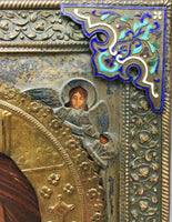 Antique Russian 19th Century Icon Enamel Rizza Saints