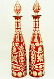 Antique Pair of Ruby Crystal Bohemian Decanters