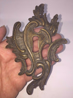 Antique French Louis XV Cabinet Door Key Plate Cover Bronze 5" L X 3 3/8" W