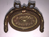 Antique French Oval Bronze Ribbon Garland Drawer Cabinet Hardware Pull