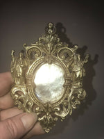 Antique French Reliquary Bronze Frame Saints Angels Crystal Religious