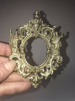 Antique French Reliquary Bronze Frame Saints Angels Crystal Religious