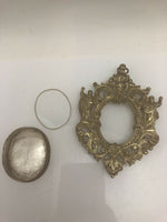 Antique French Reliquary Bronze Frame Saints Angels Crystal Religious