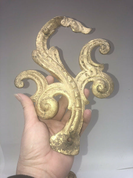 Antique Pair Of English Georgian Gold Gilt Metal Scrolls Mounts Decoration