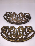 Antique Early Pair of French Bronze Drawer Cabinet Hardware Pulls Handle