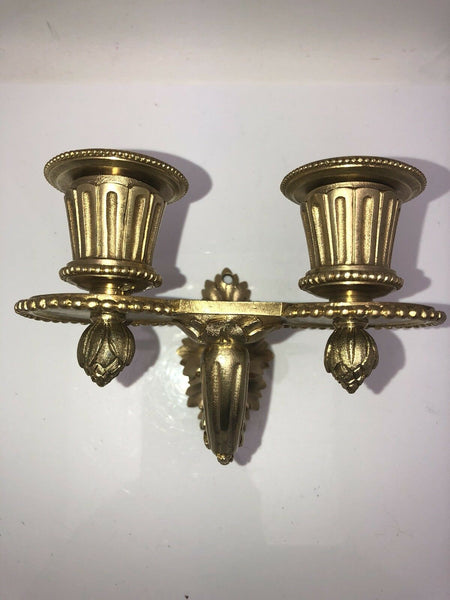 Antique French Bronze Dore Dual Candle Empire Regency Wall Sconce