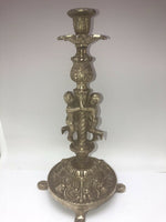 Antique Heavy Single Bronze Dual Puttis Winged Cherubs Angels Candlestick