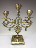 Antique Pair French Ormolu Bronze Three Light Candelabra