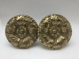 Vintage French Pair Round Solid Bronze Brass Curtain Mount Tie Backs 3 1/2" D