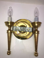Vintage Pair Polished Bronze Empire Dual Light Candle wall Sconces