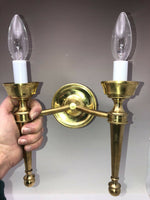 Vintage Pair Polished Bronze Empire Dual Light Candle wall Sconces