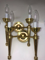 Vintage Pair Polished Bronze Empire Dual Light Candle wall Sconces