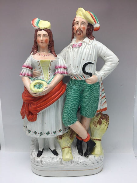 Antique English Staffordshire Farm Couple The Harvesters