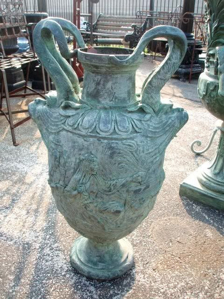 Bronze Roman Lion & Serpent Garden Urn